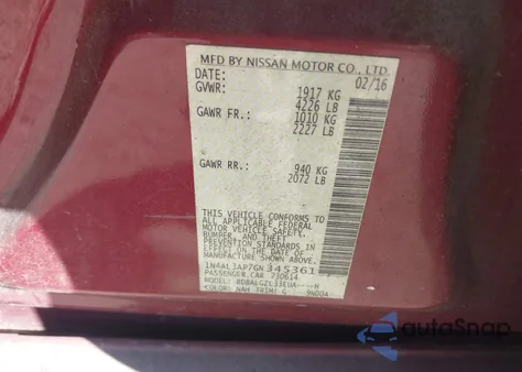 2016 Nissan Altima 2.5 S from USA, damaged, VIN 1N4AL3AP7GN345361